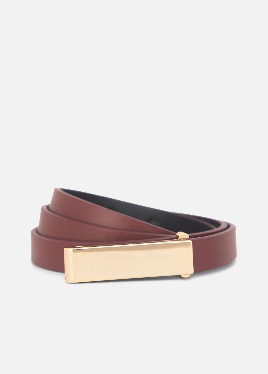 Women's 15mm Elongated Plaque Leather Belt in Belts