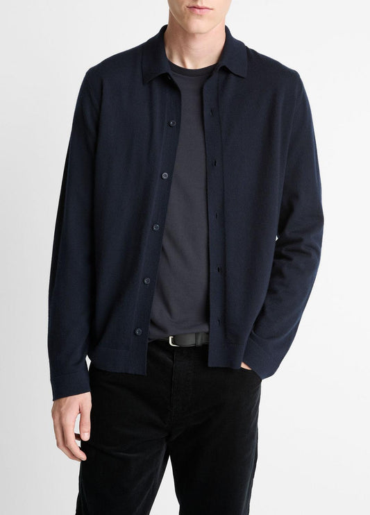 Featherweight Merino Wool-Cashmere Sweater Shirt in Long Sleeve