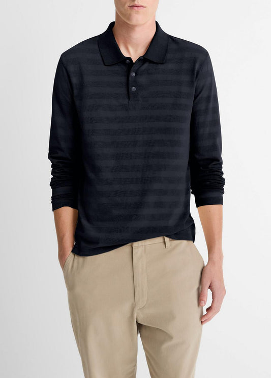 Jacquard-Stripe Cotton Long-Sleeve Polo Shirt in Long Sleeve