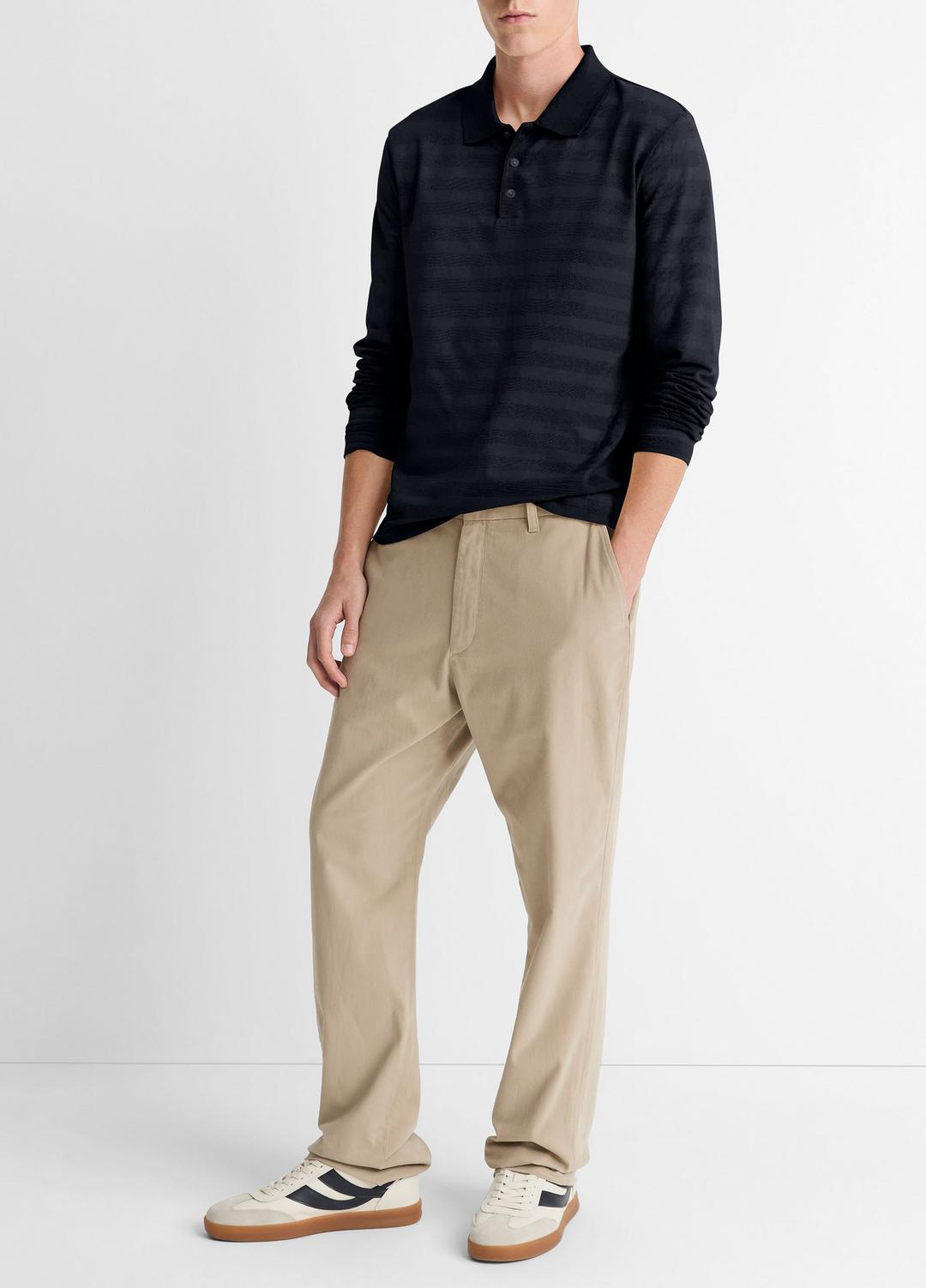 Jacquard-Stripe Cotton Long-Sleeve Polo Shirt in Long Sleeve