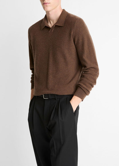 Feed Stripe Plush Cashmere Johnny-Collar Sweater in Cashmere