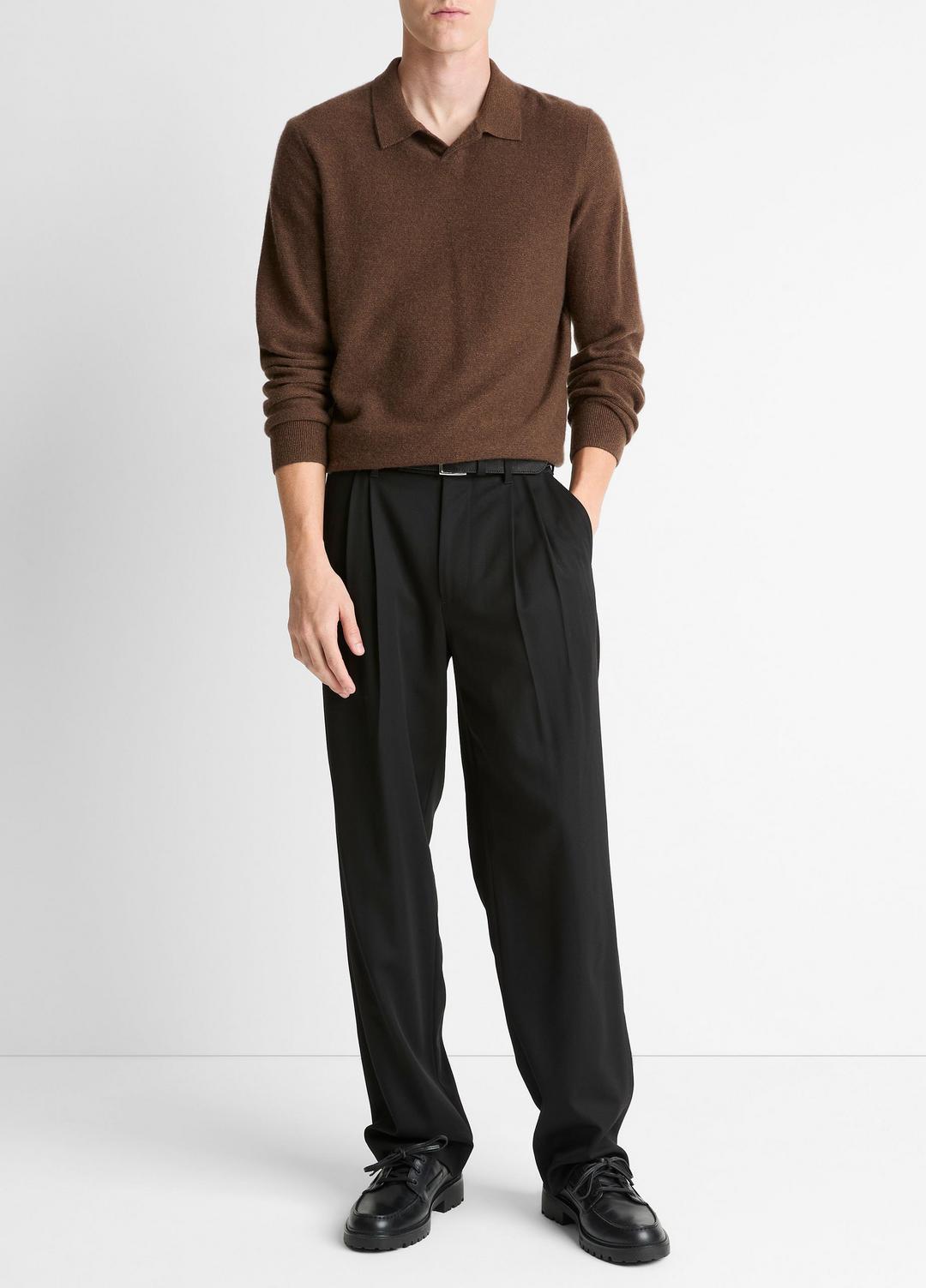 Feed Stripe Plush Cashmere Johnny-Collar Sweater in Cashmere