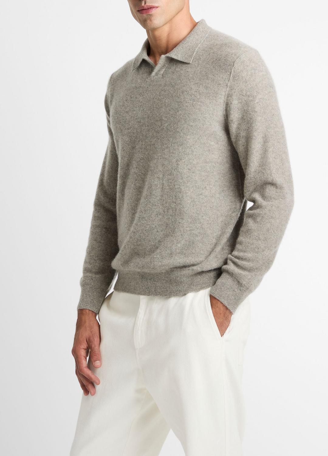 Plush Cashmere Johnny-Collar Polo in Cashmere