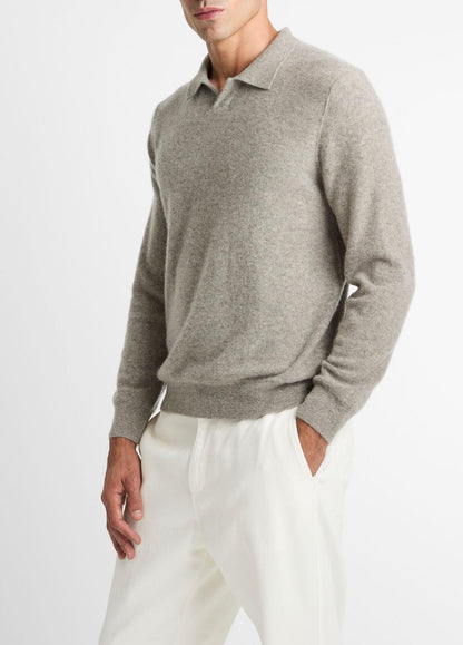 Plush Cashmere Johnny-Collar Polo in Cashmere