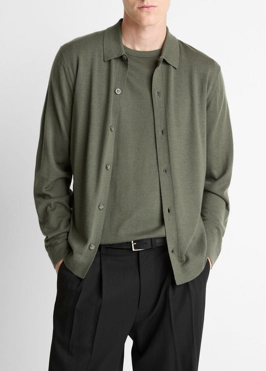 Featherweight Merino Wool-Cashmere Sweater Shirt in Long Sleeve