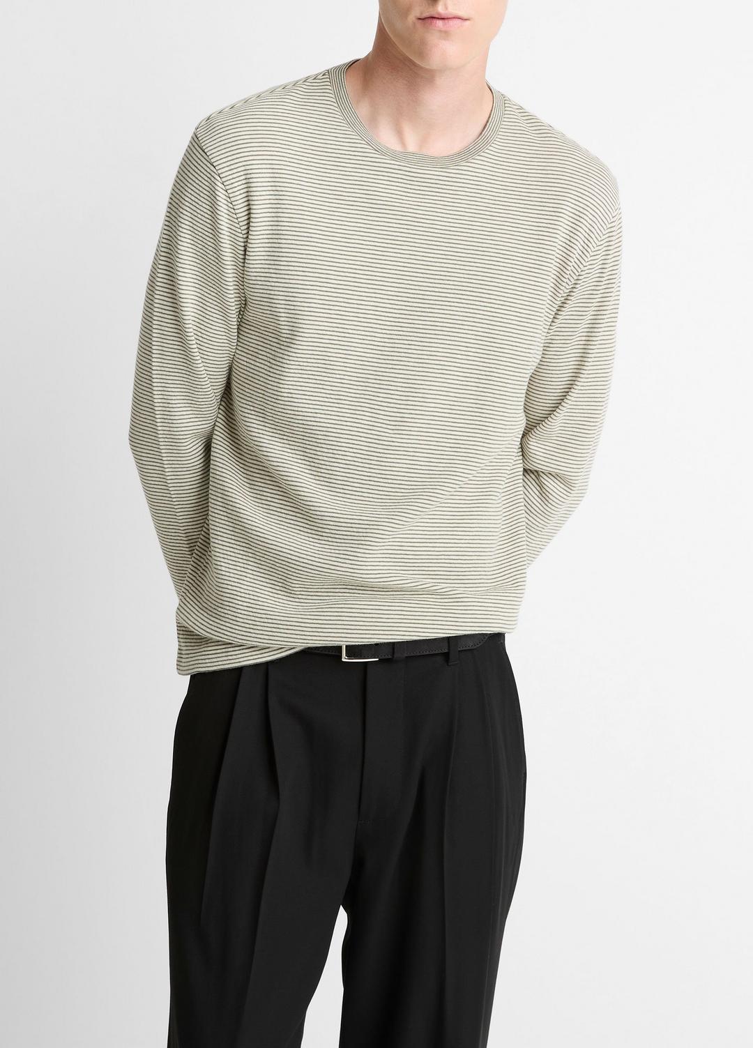 Striped Double-Knit Pima Cotton Long-Sleeve T-Shirt in Long Sleeve