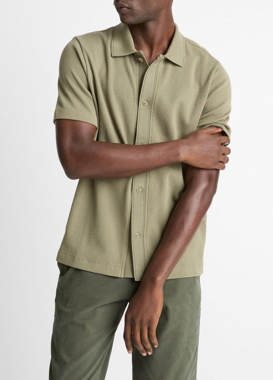 Jacquard-Knit Cotton Short-Sleeve Button-Front Shirt in Short Sleeve