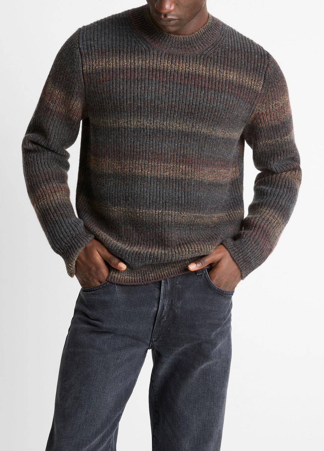 Space-Dye Shaker Wool-Blend Sweater in Crew Neck
