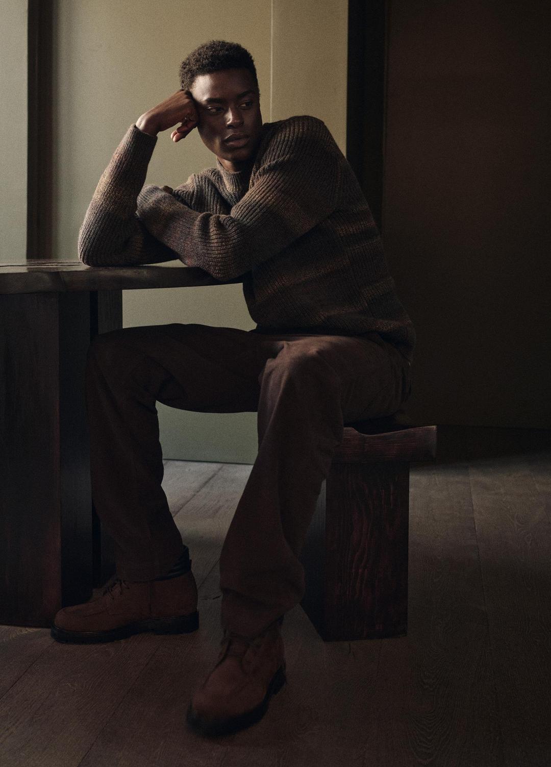 Space-Dye Shaker Wool-Blend Sweater in Crew Neck