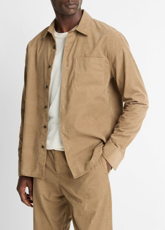 Italian Cotton Corduroy Button-Front Shirt in Long Sleeve