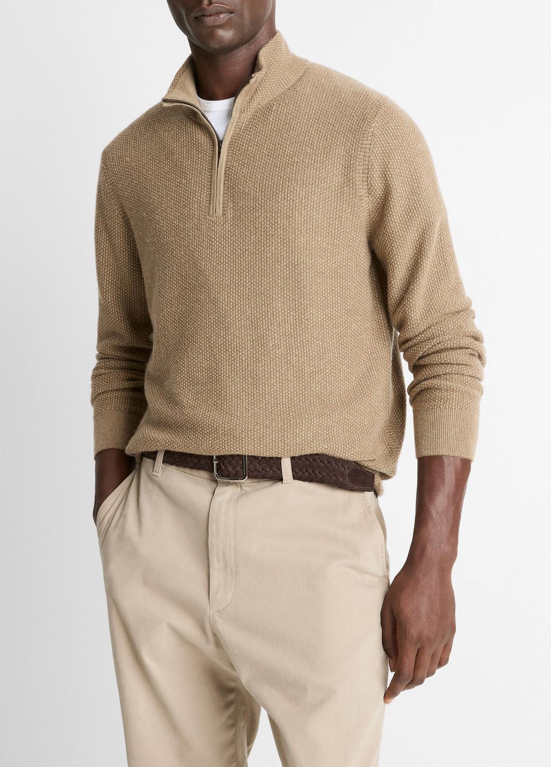 Geo-Jacquard Wool-Blend Quarter-Zip Sweater in Crew Neck