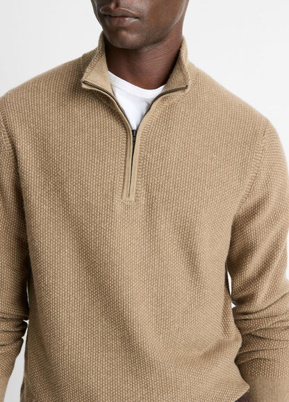 Geo-Jacquard Wool-Blend Quarter-Zip Sweater in Crew Neck