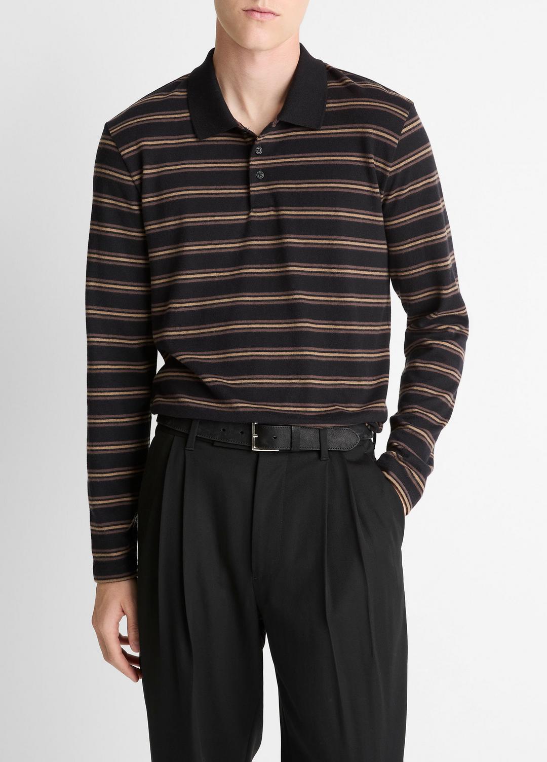 Striped Cotton-Blend Long-Sleeve Polo Shirt in Henleys & Polos