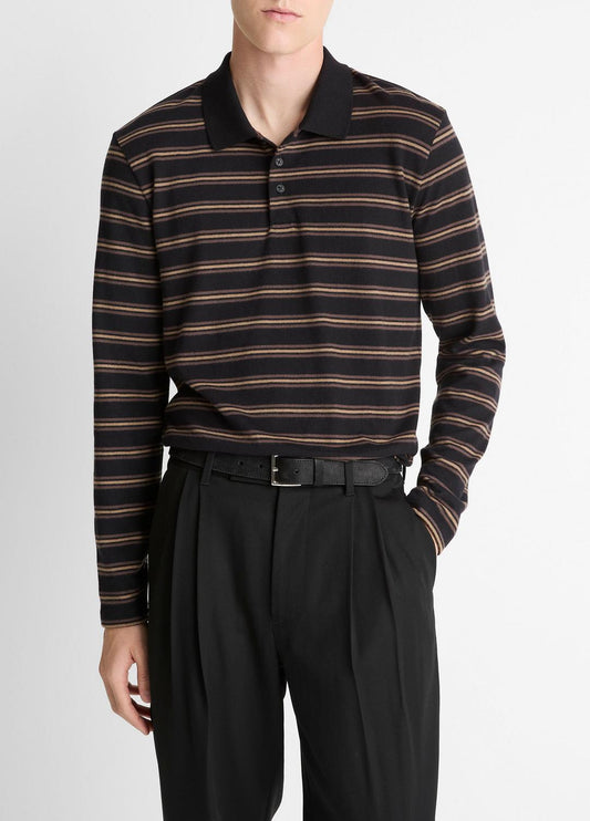 Striped Cotton-Blend Long-Sleeve Polo Shirt in Henleys & Polos