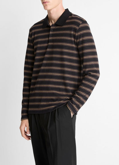 Striped Cotton-Blend Long-Sleeve Polo Shirt in Henleys & Polos