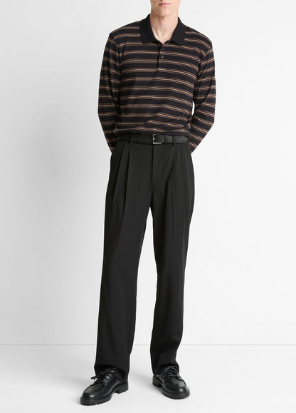 Striped Cotton-Blend Long-Sleeve Polo Shirt in Henleys & Polos