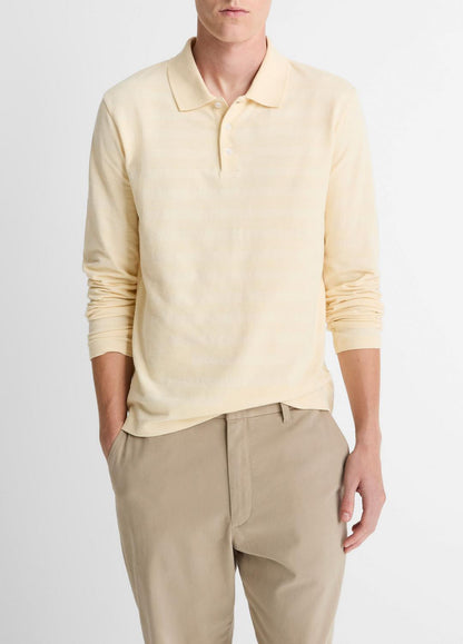 Jacquard-Stripe Cotton Long-Sleeve Polo Shirt in Long Sleeve