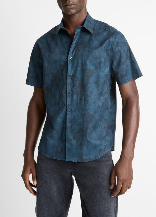 Dyed Camouflage Cotton Short-Sleeve Button-Front Shirt in Short Sleeve