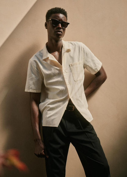 Union Stripe Cotton Short-Sleeve Loop-Collar Shirt in Short Sleeve