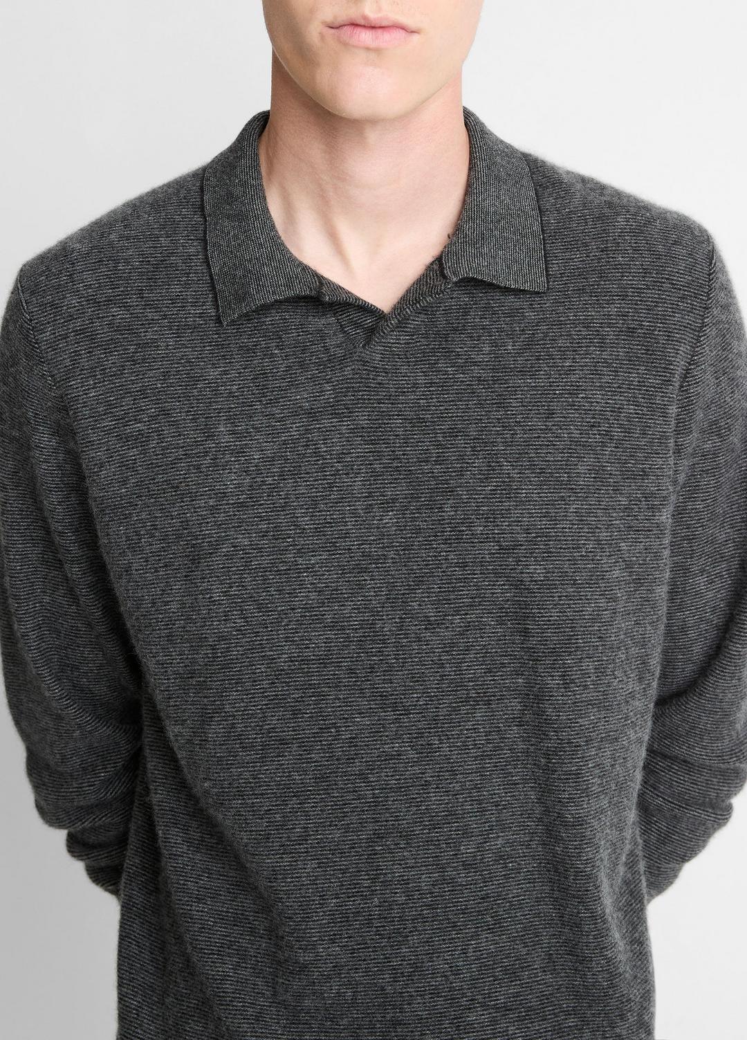 Feed Stripe Plush Cashmere Johnny-Collar Sweater in Cashmere