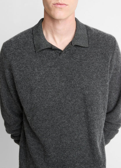 Feed Stripe Plush Cashmere Johnny-Collar Sweater in Cashmere