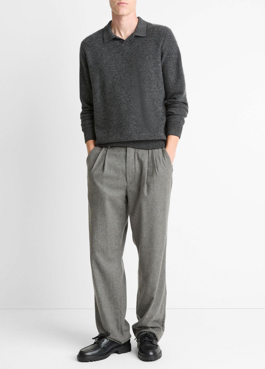 Feed Stripe Plush Cashmere Johnny-Collar Sweater in Cashmere