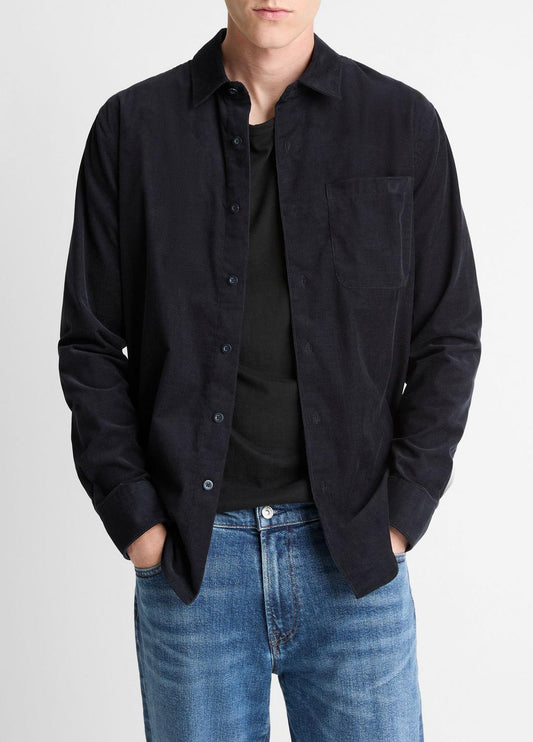 Italian Cotton Corduroy Button-Front Shirt in Long Sleeve