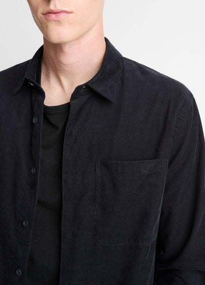 Italian Cotton Corduroy Button-Front Shirt in Long Sleeve