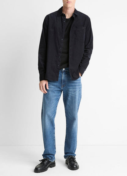 Italian Cotton Corduroy Button-Front Shirt in Long Sleeve