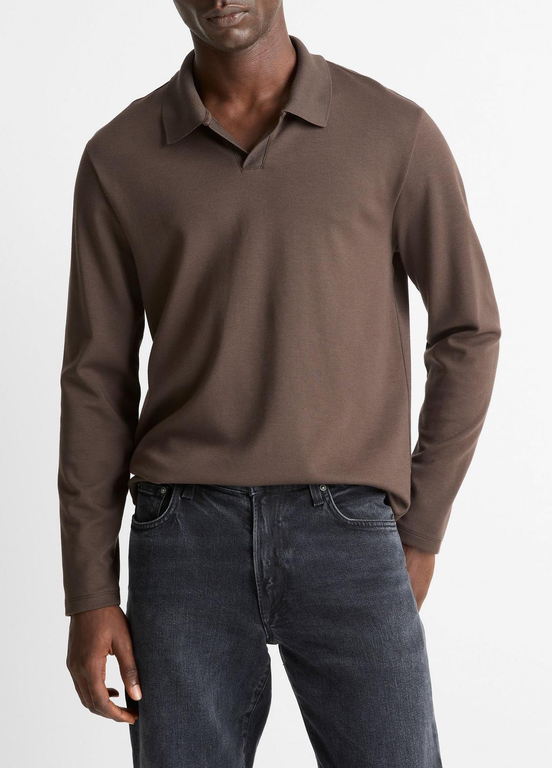 Milano Pima Cotton-Blend Johnny-Collar Shirt in Long Sleeve