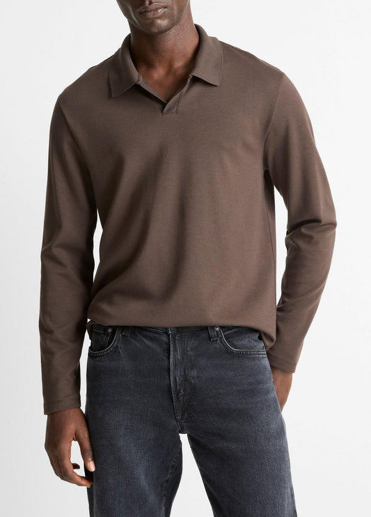 Milano Pima Cotton-Blend Johnny-Collar Shirt in Long Sleeve