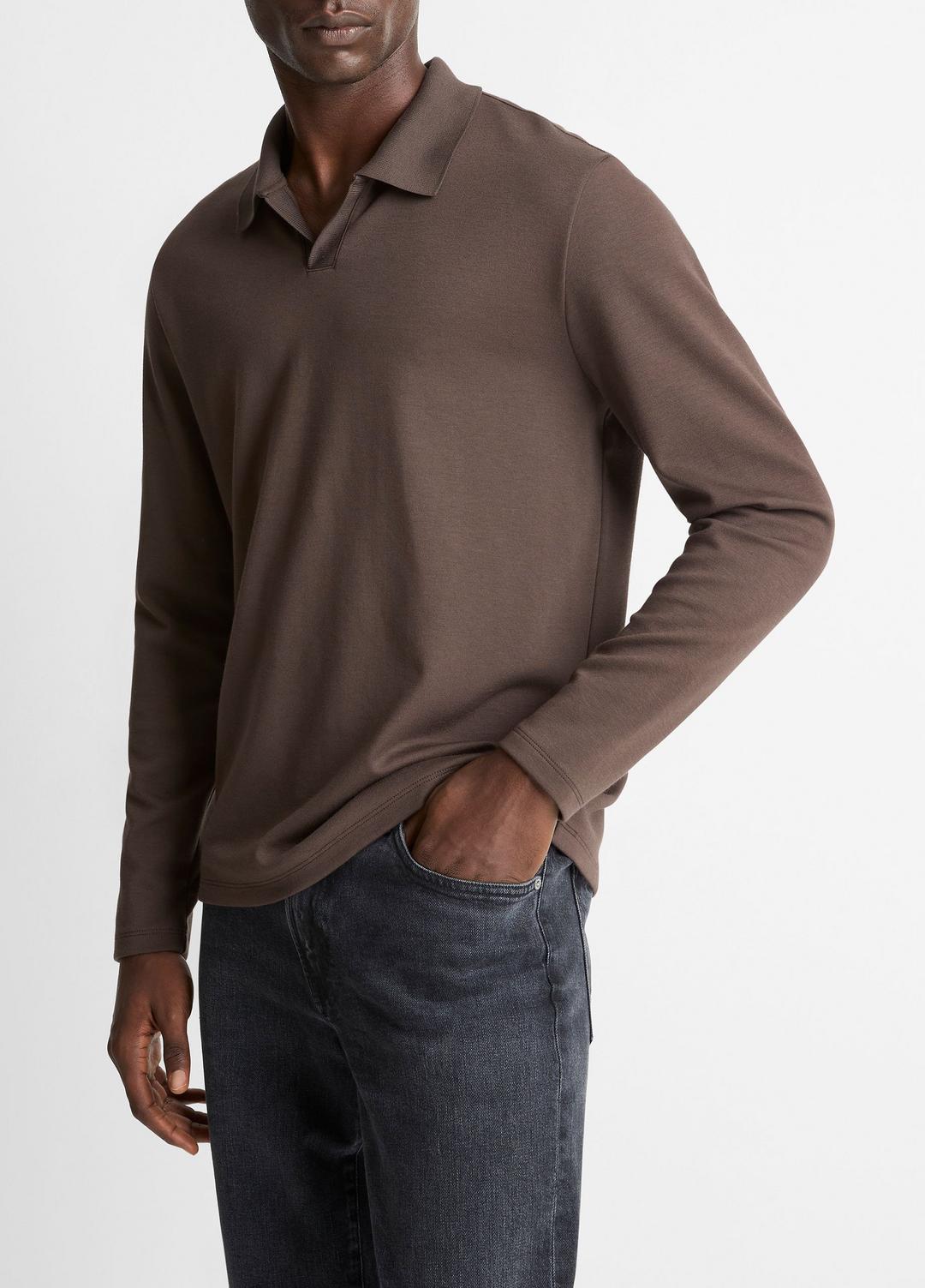 Milano Pima Cotton-Blend Johnny-Collar Shirt in Long Sleeve