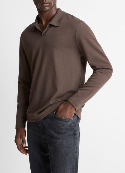 Milano Pima Cotton-Blend Johnny-Collar Shirt in Long Sleeve