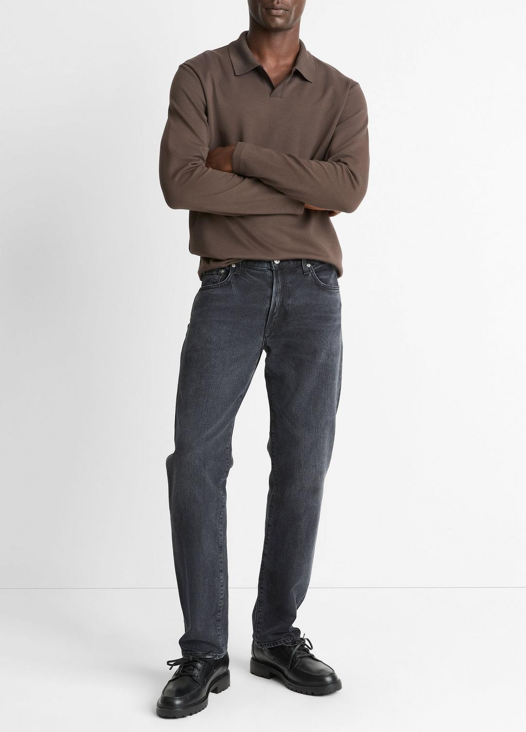 Milano Pima Cotton-Blend Johnny-Collar Shirt in Long Sleeve