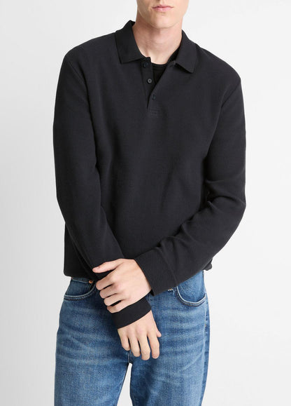 Basket-Weave Cotton Long-Sleeve Polo Shirt in Henleys & Polos