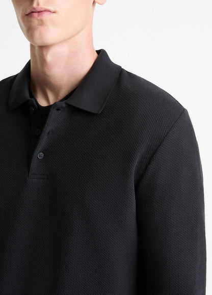 Basket-Weave Cotton Long-Sleeve Polo Shirt in Henleys & Polos