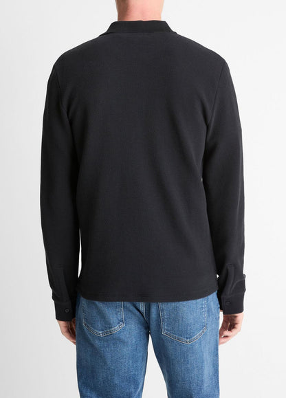 Basket-Weave Cotton Long-Sleeve Polo Shirt in Henleys & Polos
