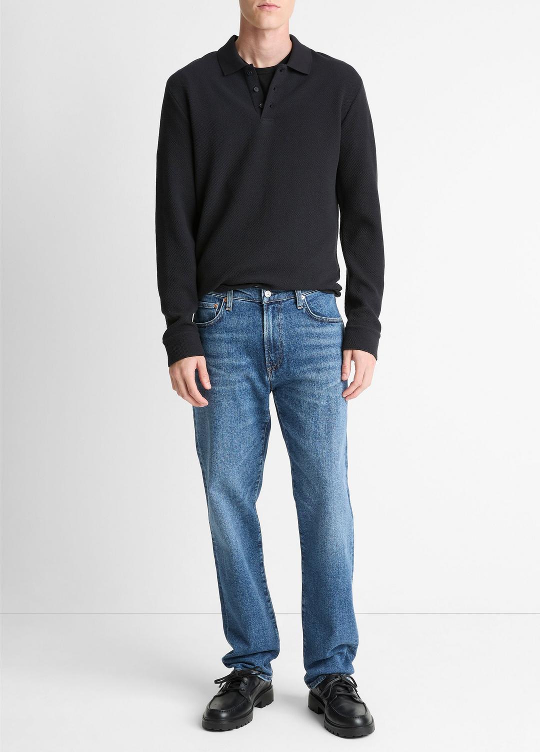 Basket-Weave Cotton Long-Sleeve Polo Shirt in Henleys & Polos