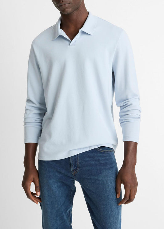 Milano Pima Cotton-Blend Johnny-Collar Shirt in Long Sleeve
