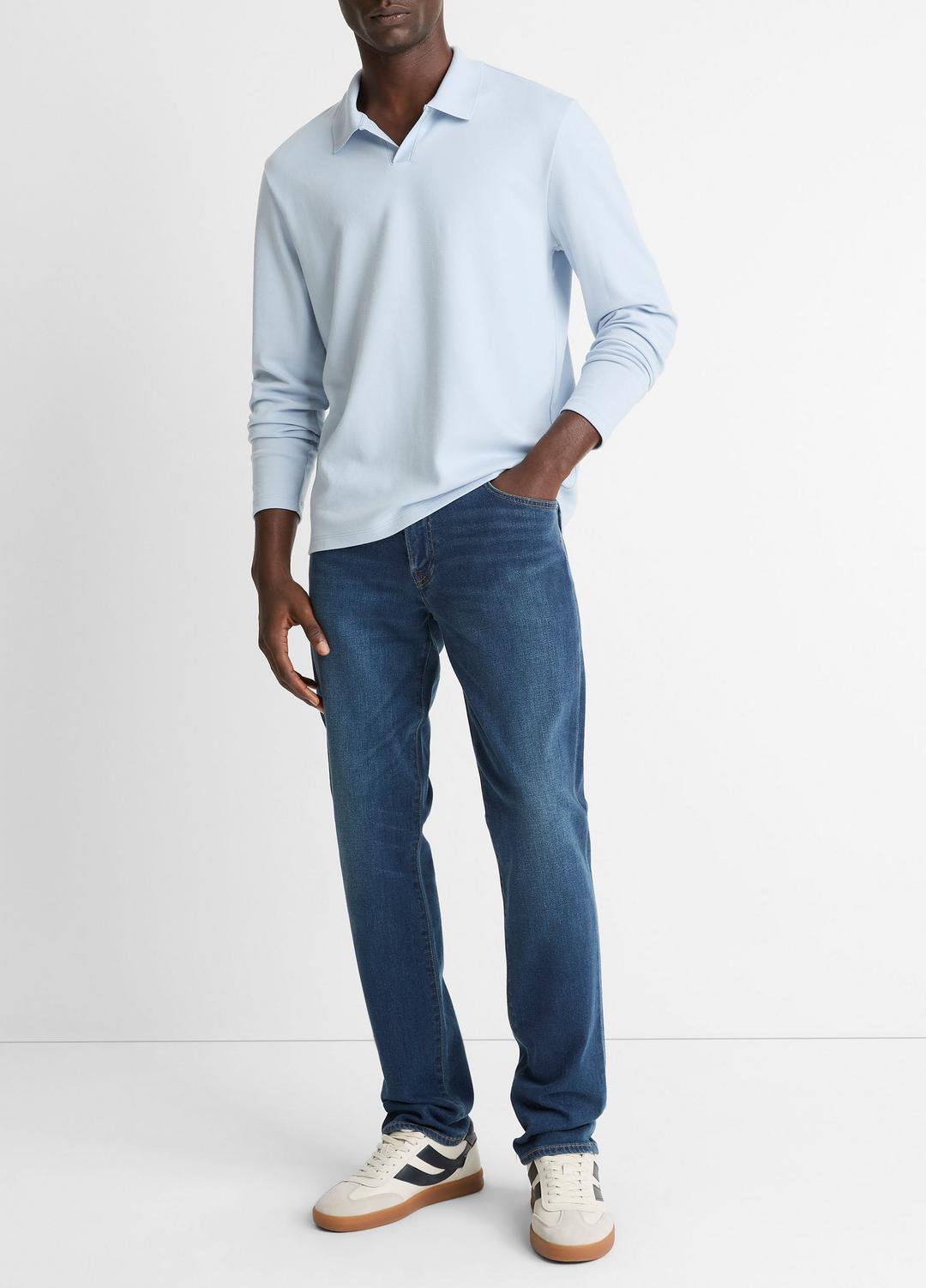Milano Pima Cotton-Blend Johnny-Collar Shirt in Long Sleeve