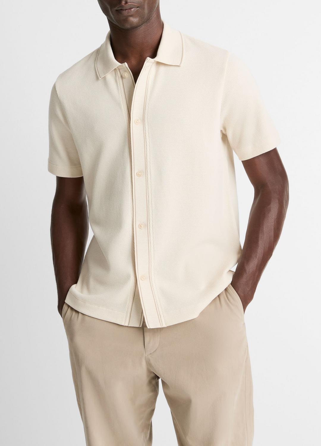Jacquard-Knit Cotton Short-Sleeve Button-Front Shirt in Short Sleeve