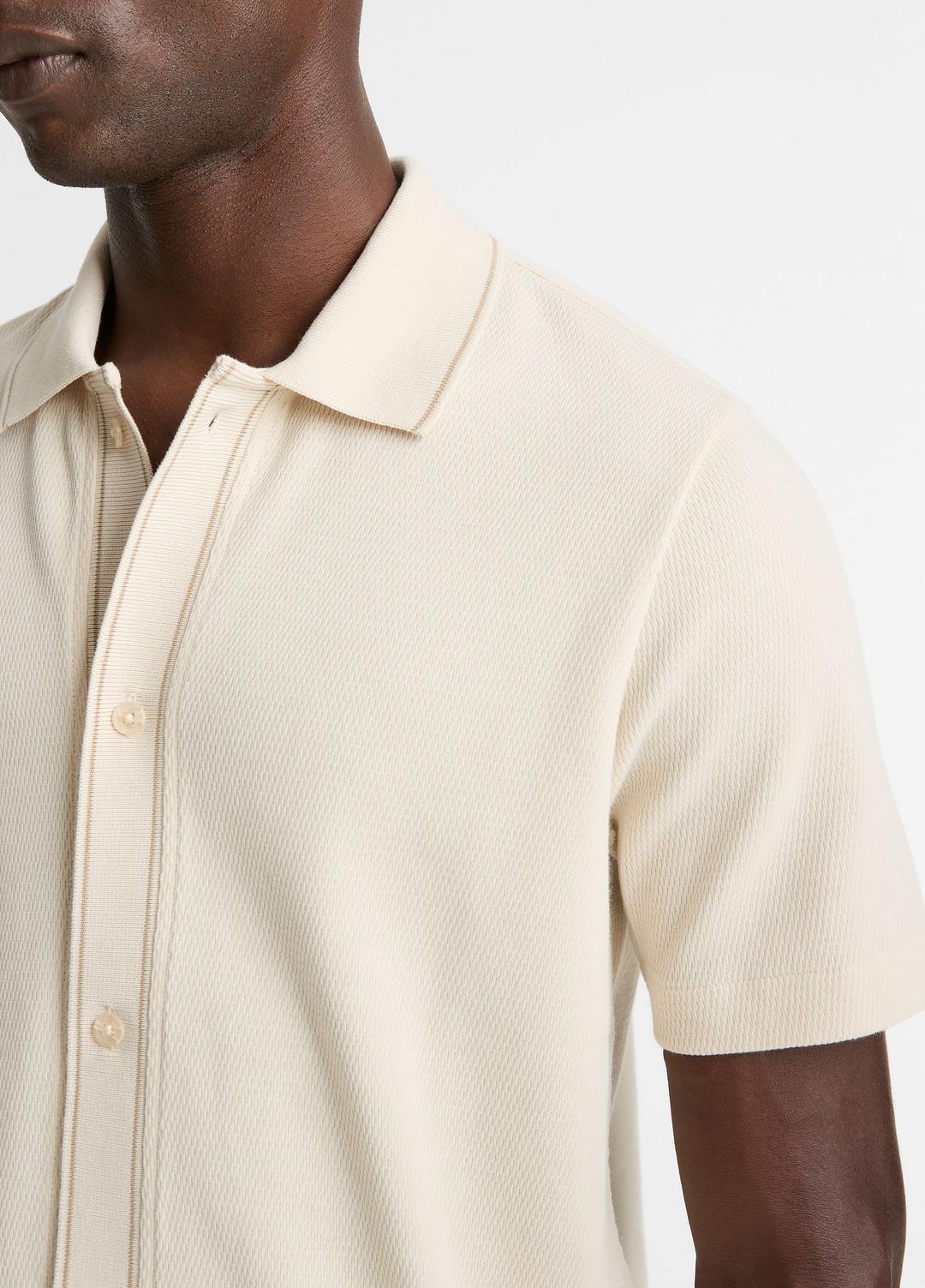 Jacquard-Knit Cotton Short-Sleeve Button-Front Shirt in Short Sleeve