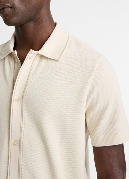Jacquard-Knit Cotton Short-Sleeve Button-Front Shirt in Short Sleeve