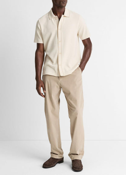 Jacquard-Knit Cotton Short-Sleeve Button-Front Shirt in Short Sleeve