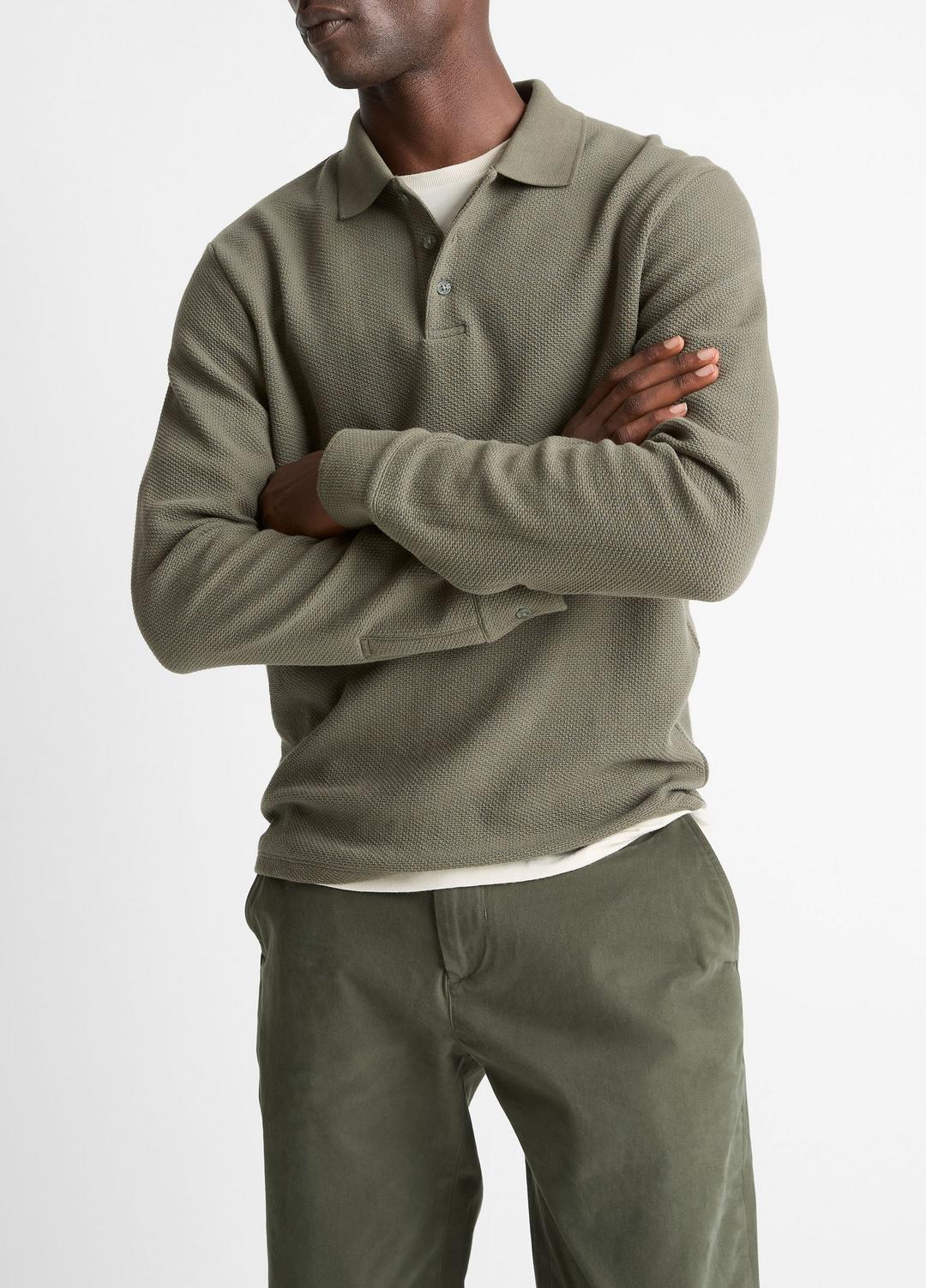 Basket-Weave Cotton Long-Sleeve Polo Shirt in Henleys & Polos