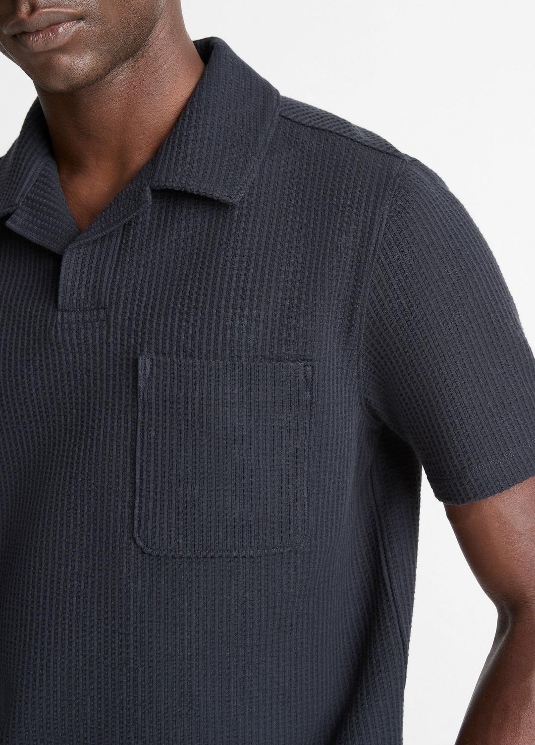 Seersucker-Knit Stretch-Cotton Short-Sleeve Johnny-Collar Shirt in Short Sleeve