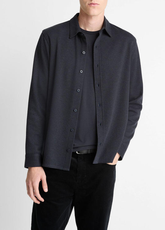 Herringbone Cotton-Blend Button-Front Shirt in Long Sleeve