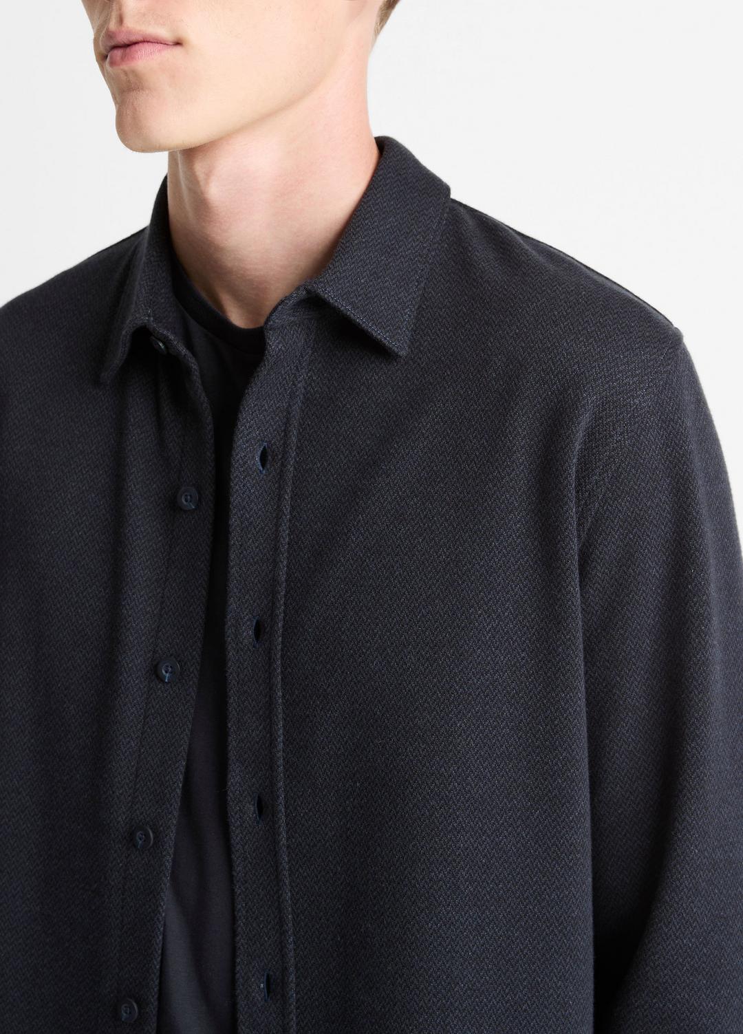 Herringbone Cotton-Blend Button-Front Shirt in Long Sleeve