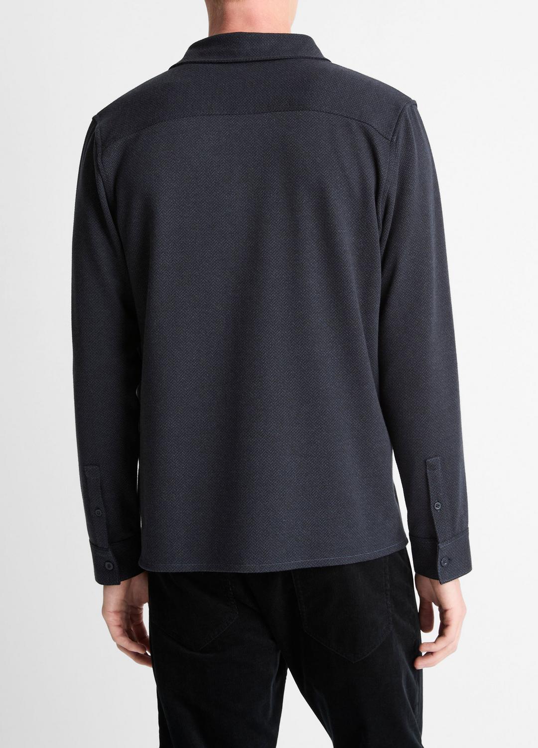 Herringbone Cotton-Blend Button-Front Shirt in Long Sleeve