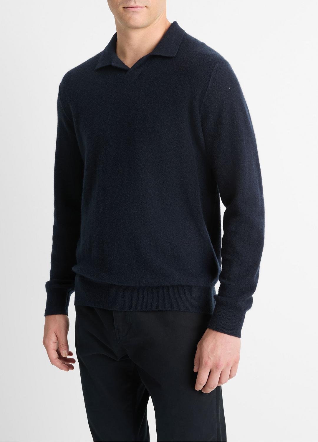 Plush Cashmere Johnny-Collar Polo in Sweaters